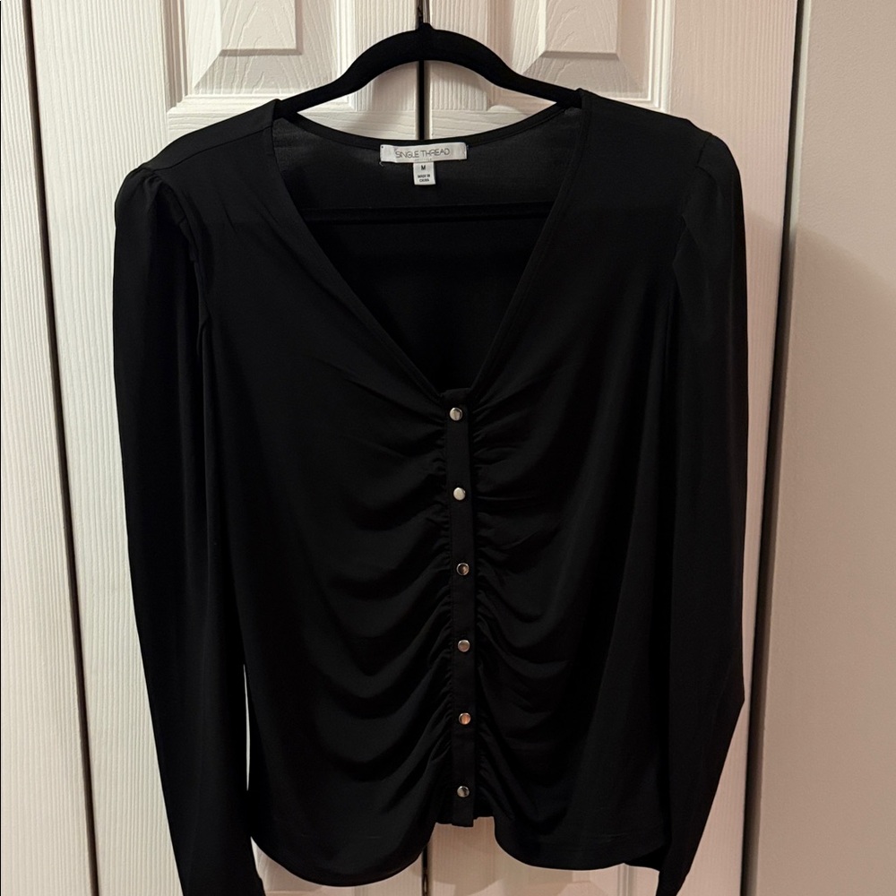 White House Black Market Elegant Black Ruched Blouse